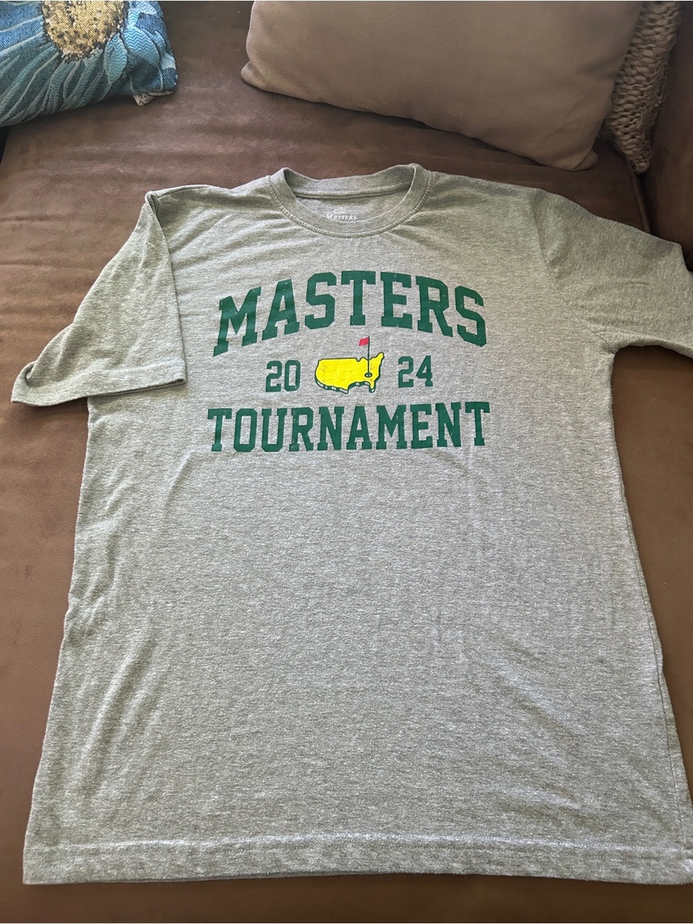 Masters Gray Short Sleeve T-Shirt with Green and Yellow Tournament Graphic